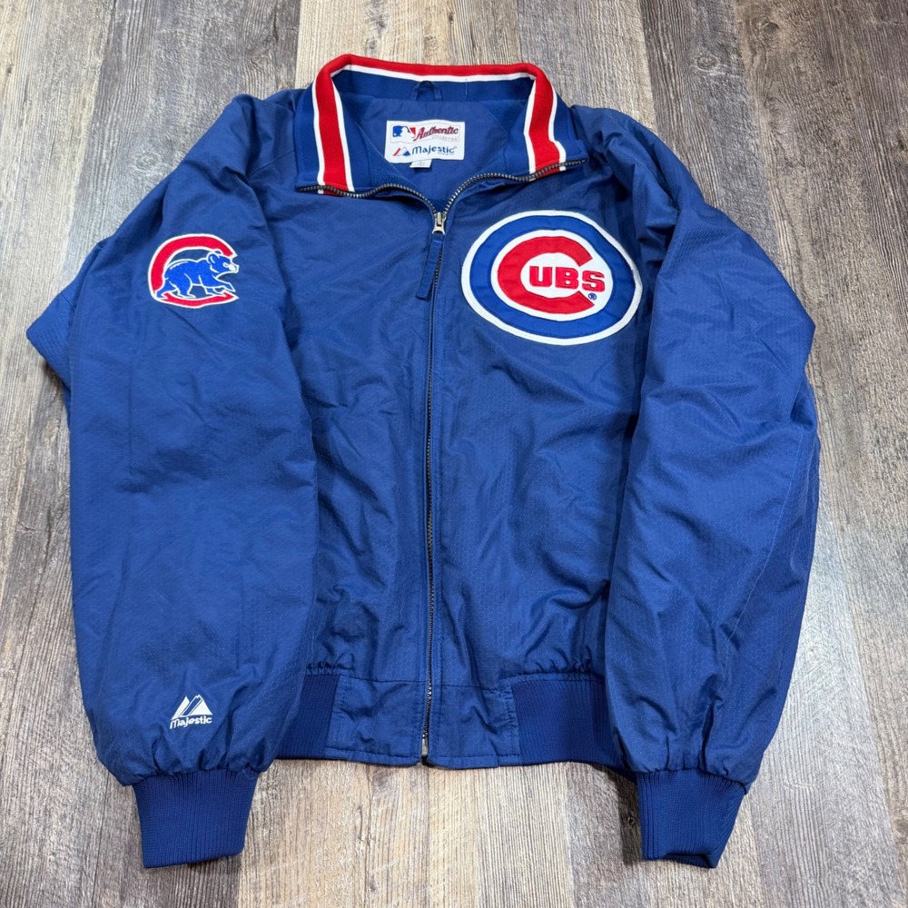 Majestic Jacket Mens Large Blue Chicago Cubs Vintage Fleece Lined Full Zip MLB
